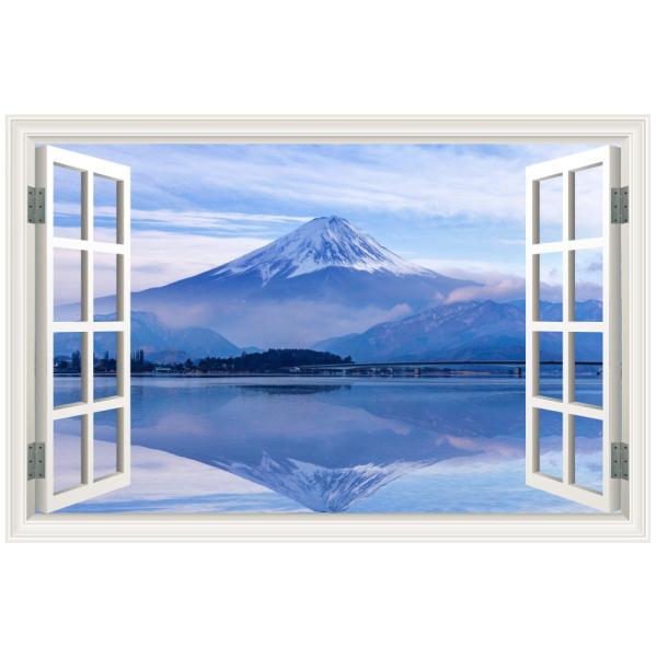 ウォールステッカー 窓枠 富士山 湖 日本製 MU3 壁紙 青 シール 自然 風景 景色 旅行 写真...