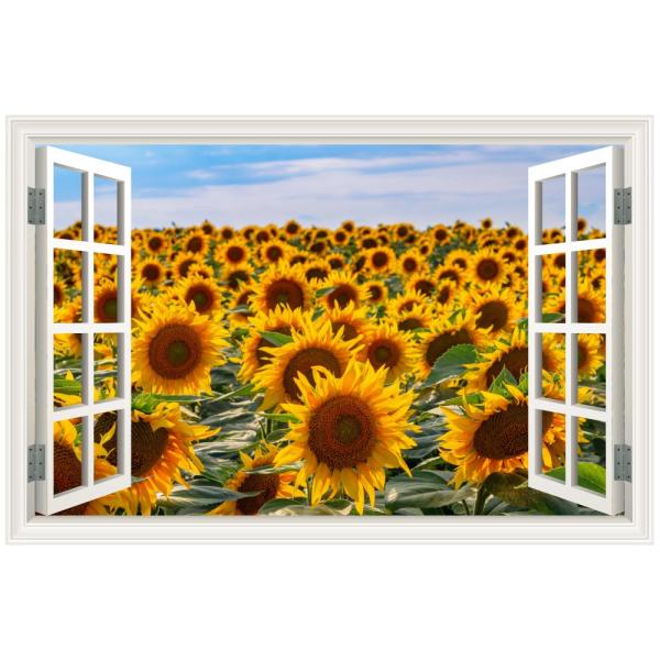 ウォールステッカー 窓枠 ひまわり畑 日本製 MU3 壁紙 向日葵 シール 花 フラワー 夏