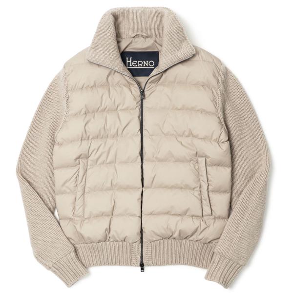 ヘルノ / HERNO / ウール カシミヤ 切り替え ローゲージニット ダウン ブルゾン / 返品...
