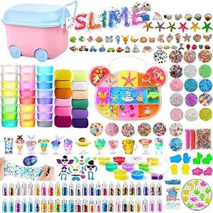 La Gacela 316個 スライム キット 水晶粘土 37個粘土 ねんど 48ボトル スパンコール 金魚鉢ビーズ 果物切片 フォームビーズ 手作り