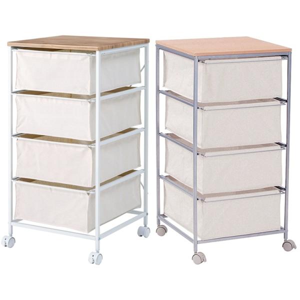 チェスト 引き出し/キャスター付き/布製 キャンバス収納/４段/幅43 奥行44 高さ84