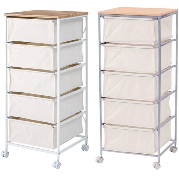 チェスト 引き出し/キャスター付き/布製 キャンバス収納/５段/幅43 奥行44 高さ101.5