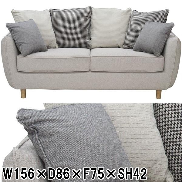 ソファー ソファ/二人掛け/ポケットコイル/クッション付/ロースタイル可/幅156 高さ75 座面高...