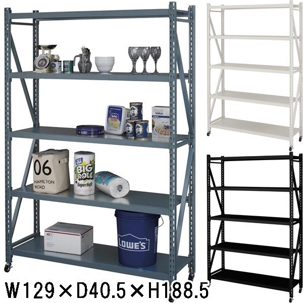 オープンラック シェルフ/キャスター付/スチール ハンマートーン仕上/４段/幅129 奥行40.5 ...