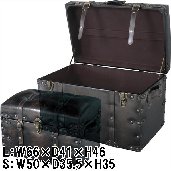 トランク ボックス収納/合皮/ラフな存在感/大中２個セット/大：幅66 高さ46
