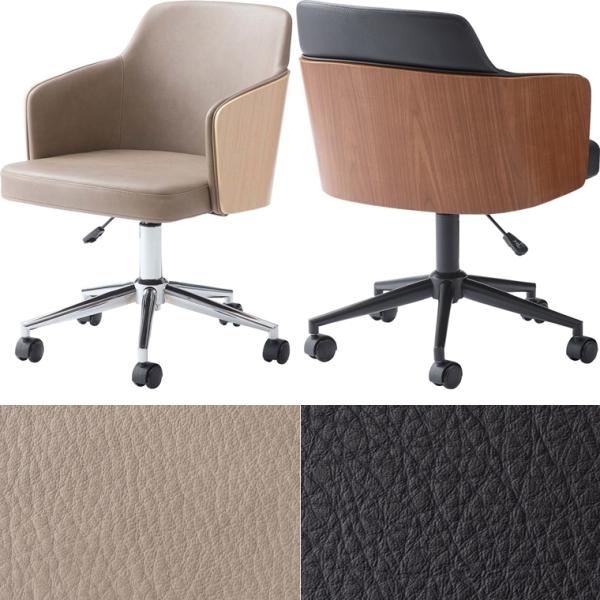 ワークチェア デスクチェア 接客チェア/回転昇降機能付 背面木目 ソフトレザー/幅53.5