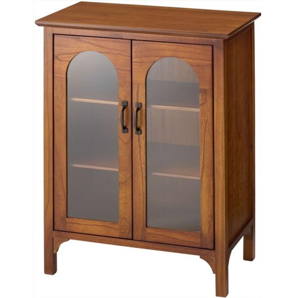 キャビネット 収納棚/天然木 ガラスドア/幅60 奥行35 高さ75