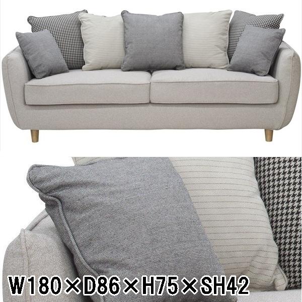 ソファー ソファ/三人掛け/ポケットコイル/クッション付/ロースタイル可/幅180 高さ75 座面高...