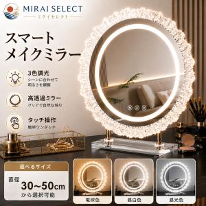 女優ミラー 卓上 花の形 化粧鏡 LEDライト付き おしゃれ 大きい 円形 360度回転 ハリウッドミラー 三色調光＆無段階調光 女優鏡 タッチ操作 ドレッサー用 おしゃ