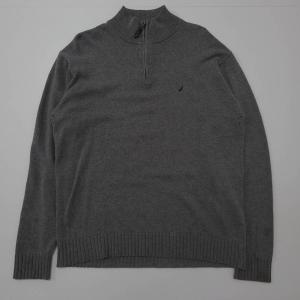 【古着】NAUTICA　ノーティカ　　ケーブルセーター　ニット　グレー　灰色　ハイネック　ハーフジップ　裾リブ　冬服　秋服　かわいい　カジュアル｜lucidobell