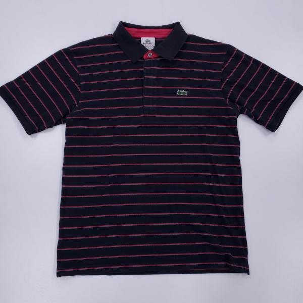 ラコステ ポロシャツ 古着 半袖 ボーダー柄 黒 LACOSTE