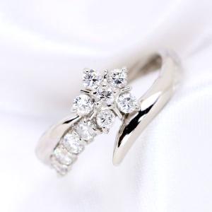 ダイヤモンド 0.5カラット PT900 リング/指輪 フラワーの可憐さは誰にでも似合います。 スイートテン /白・透明(ホワイト)/中古/届5/｜luck-jewel