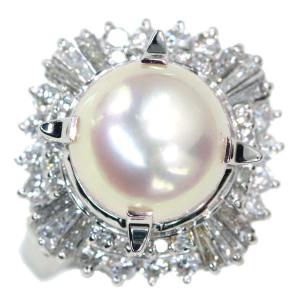 南洋真珠/パール リング/指輪 10.2ミリ位 プラチナ900 PT900 豪華ダイヤ取り巻き ピンクの光沢溢れる /白・透明(ホワイト)/中古/届5/1点もの｜luck-jewel