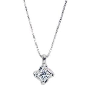 ダイヤモンド ネックレス 0.22ct プラチナ PT900/PT850 一粒 角・プリンセス ソリティア プチネック/白・透明(ホワイト)/アウトレット・新品/届10/1点もの｜luck-jewel