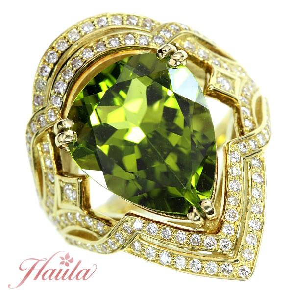 ペリドット リング/指輪 8.160カラット 18金イエローゴールド K18 大粒 貫録 濃厚な彩 ...