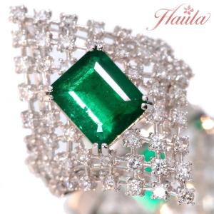 Pt900 3.478ct エメラルド ダイヤモンド リング】12号 指輪