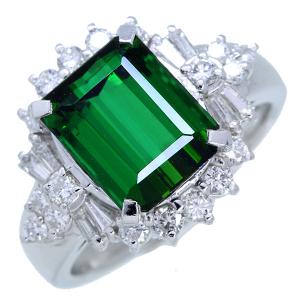 グリーントルマリン リング/指輪 4.220カラット プラチナ900 PT900 上質濃厚な彩 ダイヤ取り巻き /緑(グリーン)/アウトレット・新品/届10/1点もの｜luck-jewel