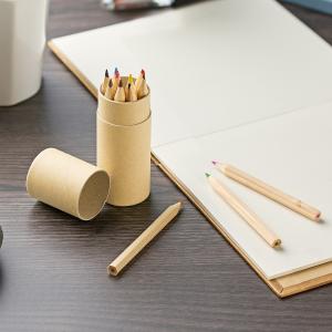 紙筒色鉛筆12P 50個販売 素朴でやさしい表情の木の鉛筆セット 紙筒がそのままペンスタンドに 文具販促品※名入れ可能商品