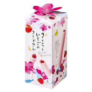 桜　お菓子景品 さくらといちごのクレープロール 8本入 60個販売 桜が香るクレープ  お菓子 販促品・景品・ノベルティ・粗品｜lucky-merci