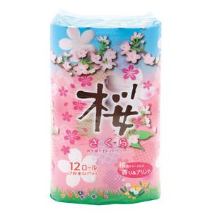 さくらトイレットティッシュ12ロール　ダブル　16個セット販売  日本製 お花の香りと桜のイラスト※北海道・沖縄県は別途送料お見積※離島発送不可｜lucky-merci