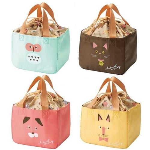 アニマルメリー　保冷温巾着ランチバッグ　80個販売  ランチバッグ　4色取混ぜ　販促品・景品・ノベル...