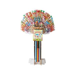 NEWハッピーお菓子スタンド 100名様イベントキット  （高さ約170ｃｍ） お菓子は約20種類・100個セット　販促品・景品・ノベルティ・記念品｜lucky-merci