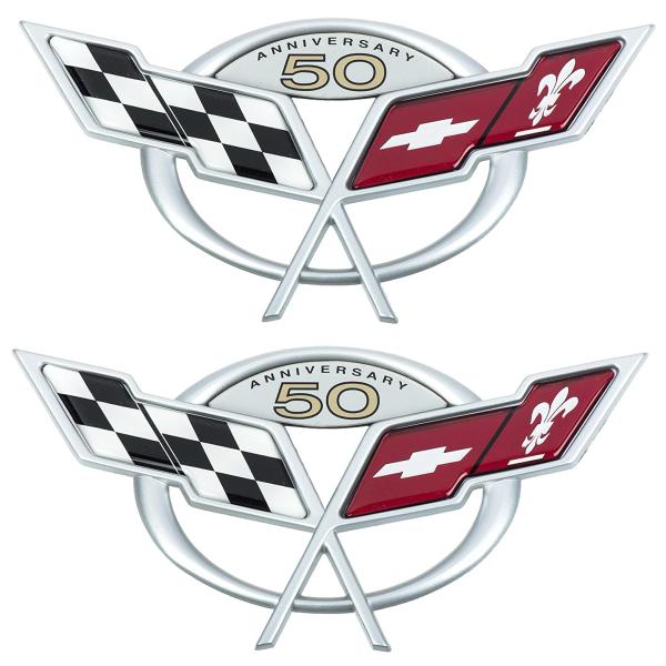 【並行輸入品】ペアセット フロント リア 50周年記念 クロスフラッグ エンブレム 3D バッジ 交...