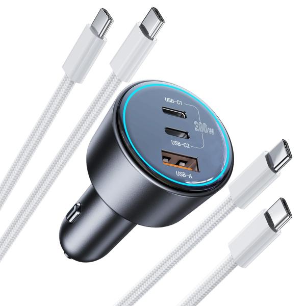 【並行輸入品】200W 車用充電器 デュアルケーブル USB C 電話用 16 Pro Max PD...