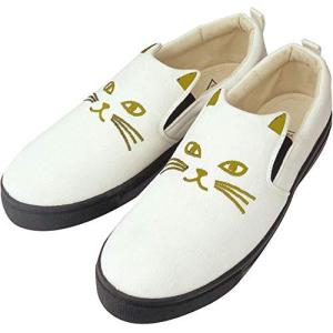 ZIP CORPORATION スリッポン キャット スニーカー レディース おしゃれ 刺繍 ねこ アイボリー Lサイズ:約24~25cm 85392