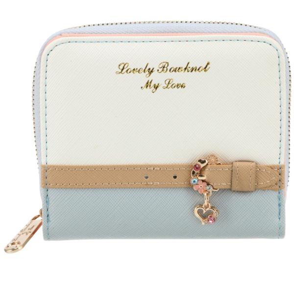 ☆ ライトブルー 財布 レディース 二つ折り 通販 コンパクト ミニ財布 女子校生 小さい財布 おし...