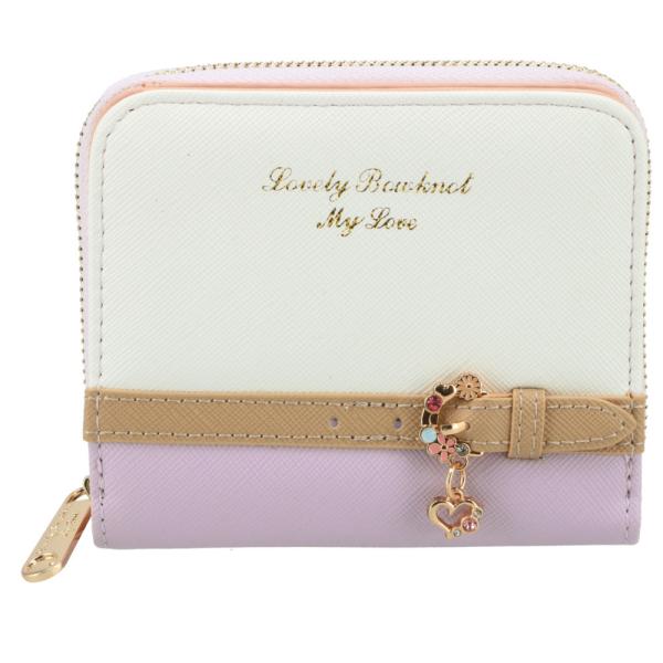 ☆ ライトパープル 財布 レディース 二つ折り 通販 コンパクト ミニ財布 女子校生 小さい財布 お...