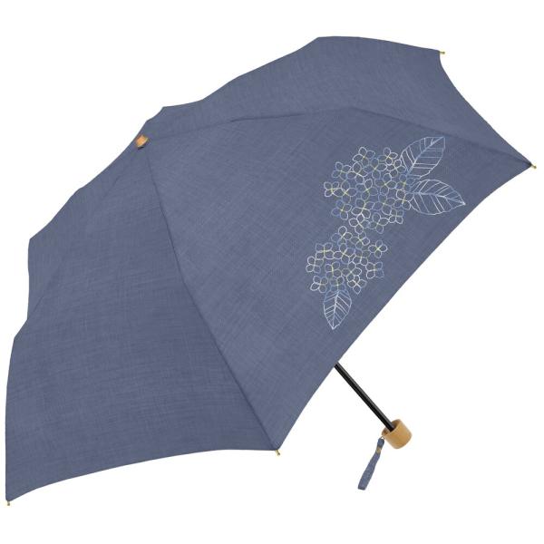 ☆ あじさい刺繍/ネイビー ☆ ブラックコーティング晴雨兼用 50cm 折りたたみ傘 折りたたみ傘 ...
