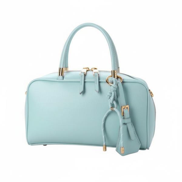 ☆ サックスブルー ☆ cache cache カシュカシュ チャーム付横長ボストン カシュカシュ ...