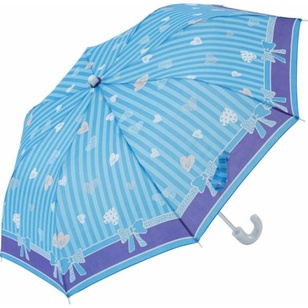 ☆ ハートリボンブルー ☆ キッズ 折りたたみ傘 50cm 折りたたみ傘 キッズ 50cm 傘 かさ...