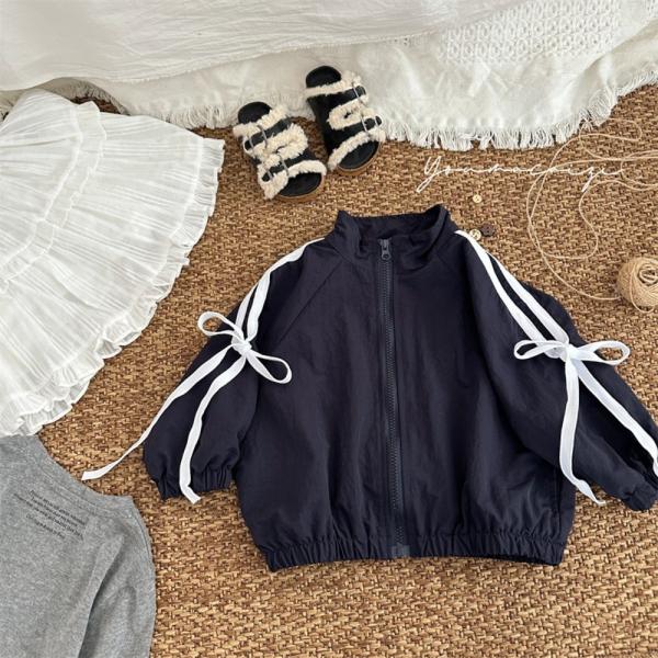 ☆ ネイビー ☆ 80cm ☆ キッズ リボンジャケット 長袖 ウインドブレーカー アウター リボン...