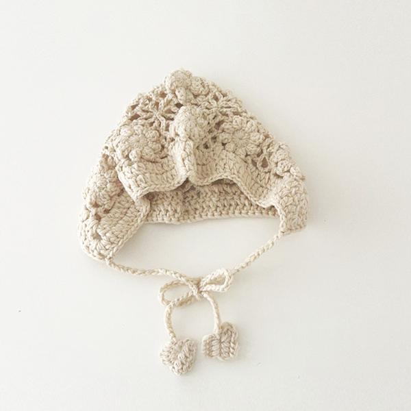 ☆ ベージュ ☆ ボンネット ベビー 赤ちゃん すけ編み ボンネット ベビー あかちゃん 帽子 かぎ...