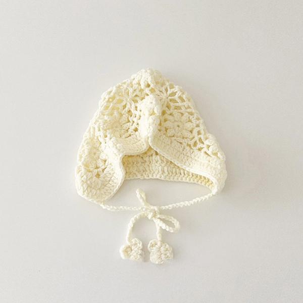 ☆ オフホワイト ☆ ボンネット ベビー 赤ちゃん すけ編み ボンネット ベビー あかちゃん 帽子 ...