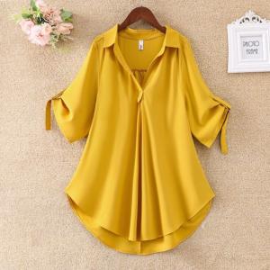 ☆ イエロー ☆ Lサイズ ☆ ブラウス レディース 春夏 ggblouse08 ブラウス レディース 半袖 シャツ チュニック スキッパーシャツ