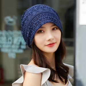 ☆ ブルー ☆ 帽子 レディース kbeanie11 レースヘアキャップ レディース 帽子 レース ケア帽子 医療用帽子 ヘアキャップ 通気性｜lucky13