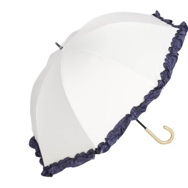 ☆ シングルフリルオフxネイビー ☆ ショート丈日傘 長傘50cm 完全遮光 深張り仕様 晴雨兼用 ...