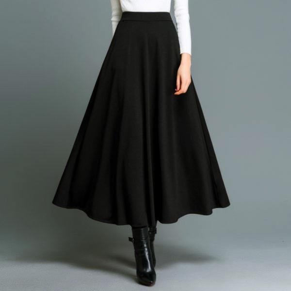 ☆ ブラック ☆ L ☆ ロングスカート kskirt007 ロングスカート 秋冬 aラインスカート...