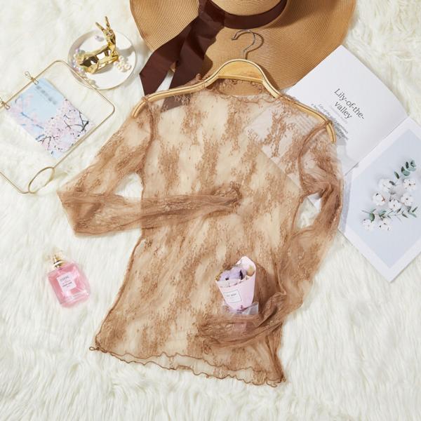 ☆ ブラウン ☆ XLサイズ ☆ レース トップス インナー ktops516 レース トップス 長...