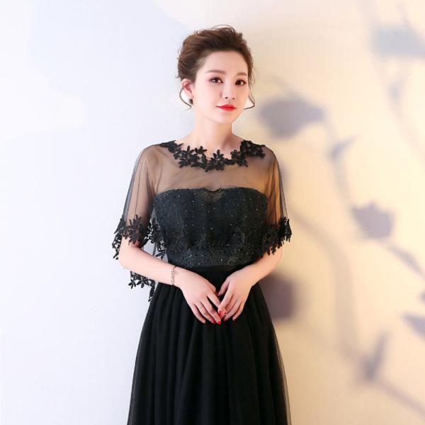 ☆ ブラック ☆ ボレロ kwedb02 結婚式 ショール ボレロ レース フォーマル ケープ風 か...