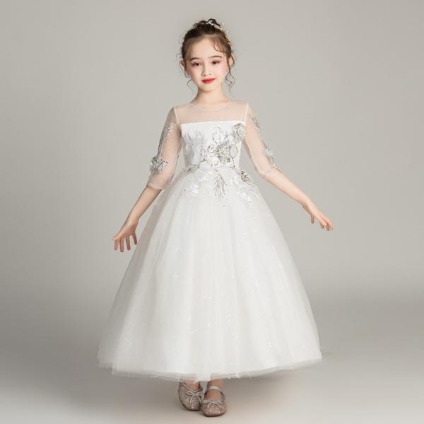 ☆ ホワイト ☆ 140cm ☆ ドレス 発表会 ガールズ ドレス 子供 キッズドレス 子供ドレス ...