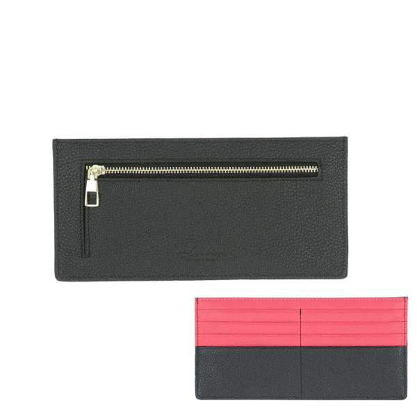 ☆ BKMP.ブラックマゼンダピンク ☆ LIZDAYS スキミング防止8ポケット本革スリム長財布 ...
