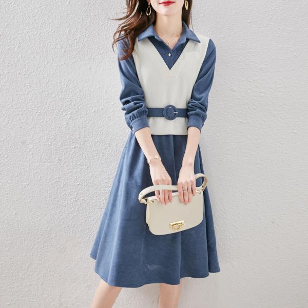 ☆ ブルー ☆ Sサイズ ☆ ワンピース ニット Aライン mmkop1115h ワンピース レディ...
