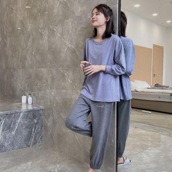 ☆ ブルー ☆ Mサイズ ☆ マタニティールームウェア 上下セット 授乳口付き マタニティパジャマ ...