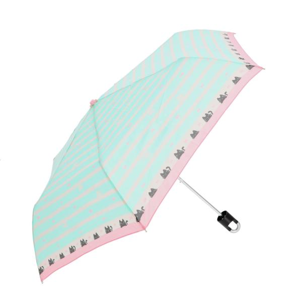 ☆ 猫ボーダーMINT ☆ カラビナ付き折りたたみ傘 50cm 折りたたみ傘 レディース カラビナ付...