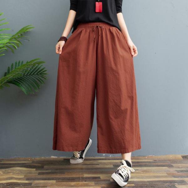 ☆ ダークレッド ☆ ワイドパンツ nawp2002 ワイドパンツ レディース コットン 夏 タック...
