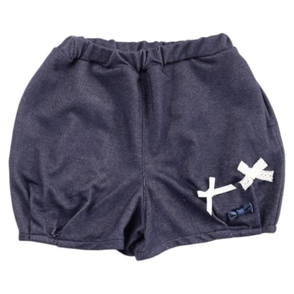 ☆ ネイビー ☆ 80cm ☆ EKUBO りぼんデニムニットショートパンツ デニム ショートパンツ...